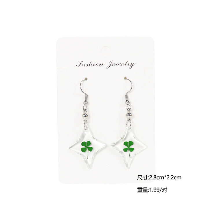 Wholesale 10pcs Four-leaf Clover Natural Specimen Earrings